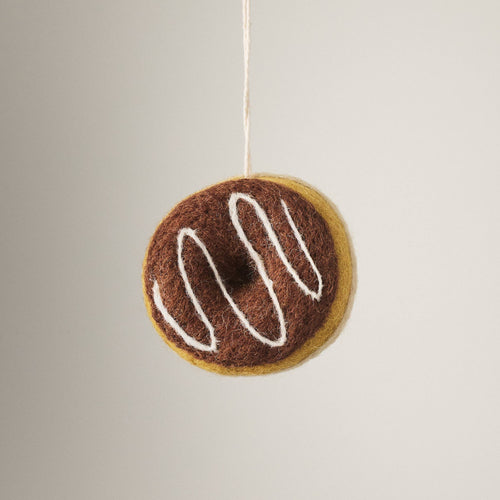 Felted Wool Donut Ornament - Chocolate Glaze