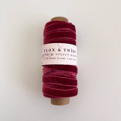 Flax & Twine 3/8" Velvet Ribbon - Ruby