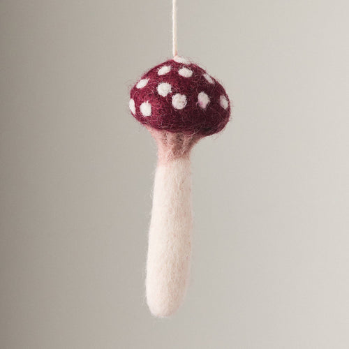 Felted Wool Mushroom Ornament - Plum