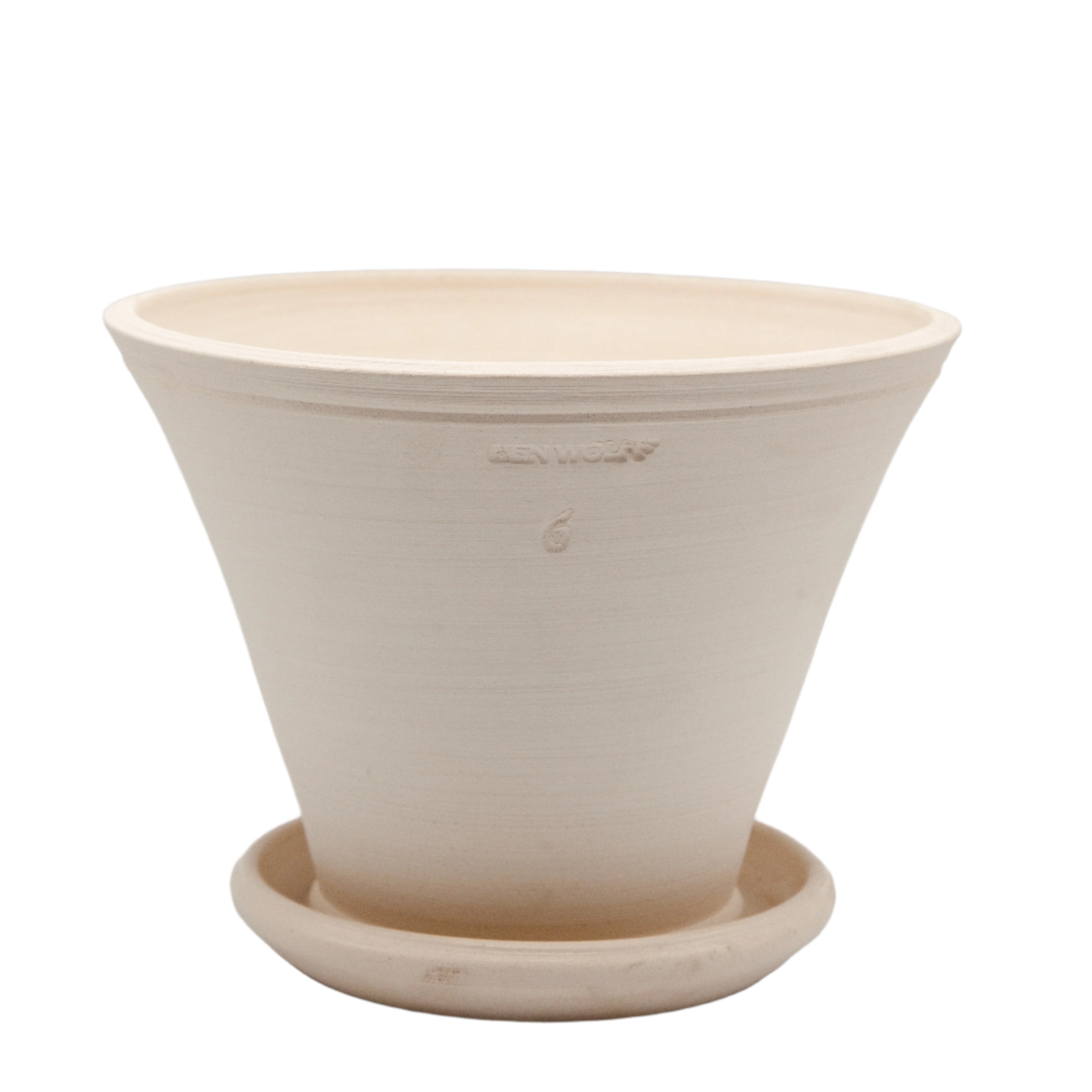 white clay plant pot Ben Wolff White Half Pot and Saucer – GRDN